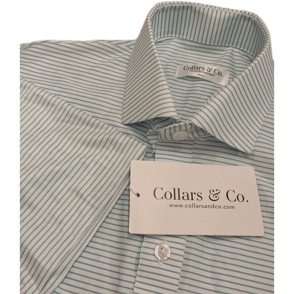 NWT Collars & Co Men’s Small Featherweight Dress Collar Polo Striped Green Golf - Picture 1 of 8